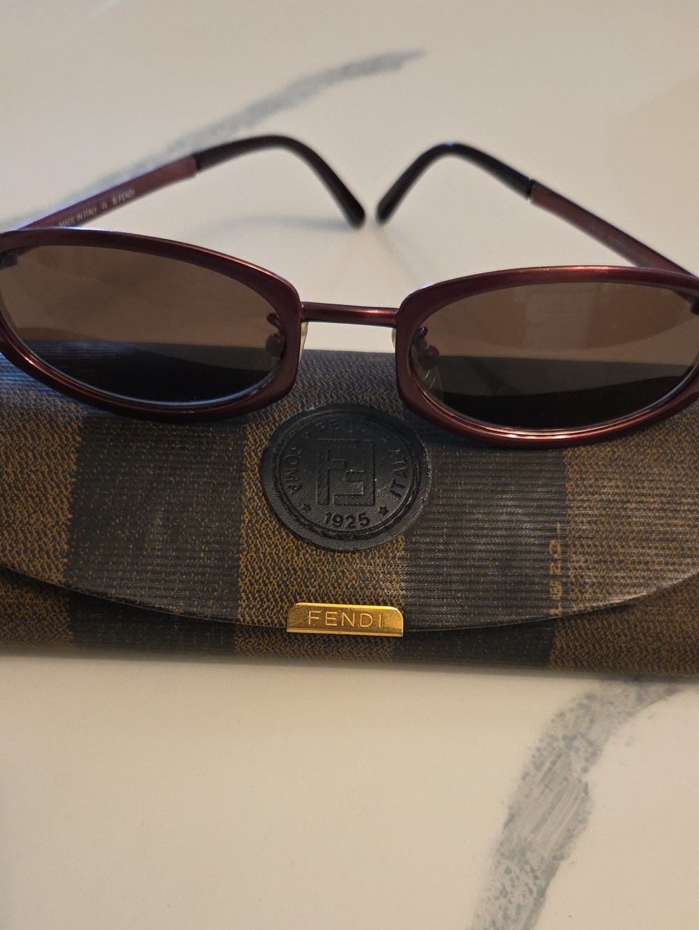Fendi Women's Burgundy Oval Sunglasses with Brown Lenses